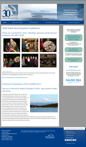 Screenshot of Salish Sea Ecosystem Conference website from 6/26/2018. https://wp.wwu.edu/salishseaconference/ Screenshot of Salish Sea Ecosystem Conference website from 6/26/2018. https://wp.wwu.edu/salishseaconference/