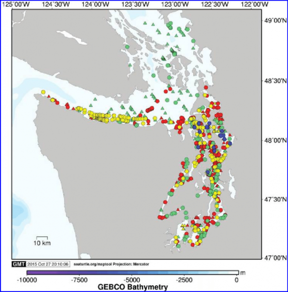 Map showing harbor porpoises sightings during 2013-15 aerial survey 